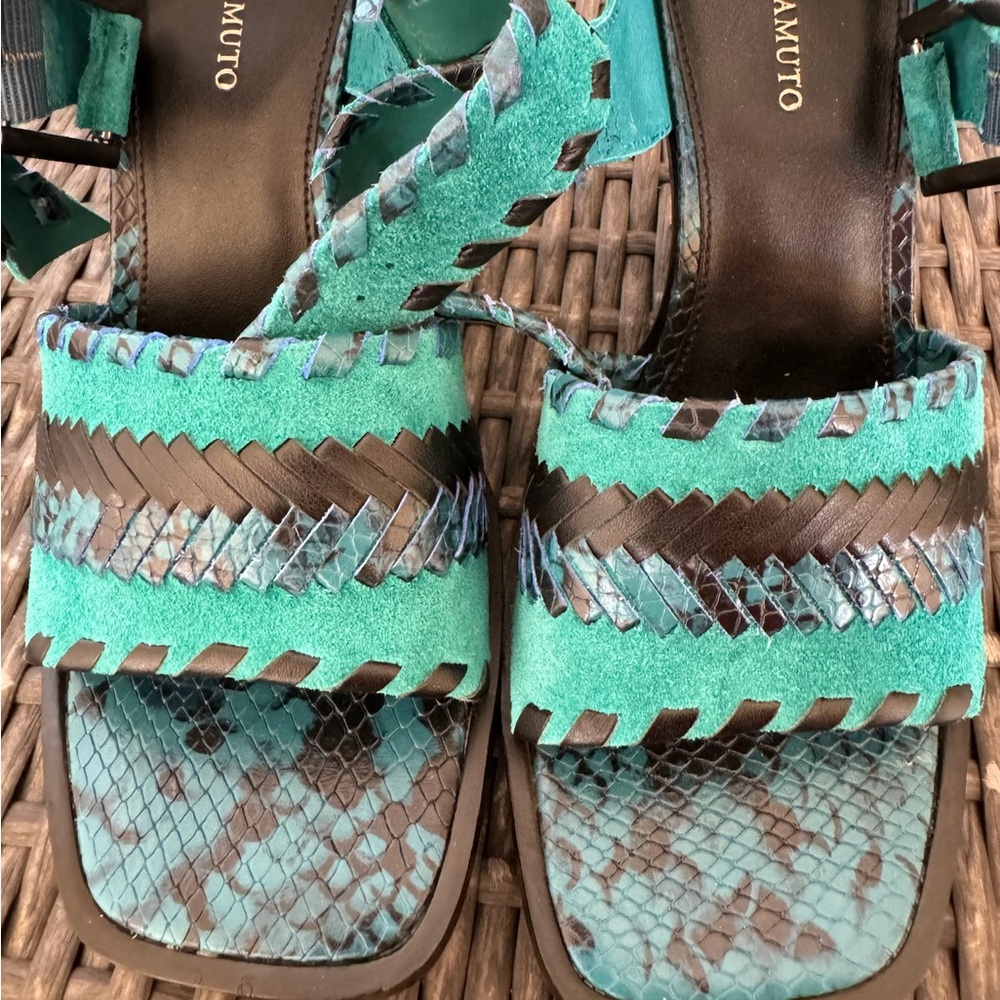 Vince Camuto green print heeled sandals